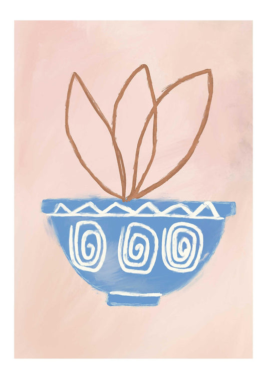 Blue Bowl Botanical Art Print-Skudaboo