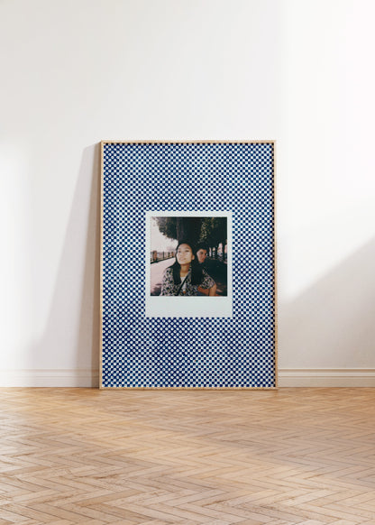 Blue Checkerboard Pattern Vintage Picture Mount-Skudaboo