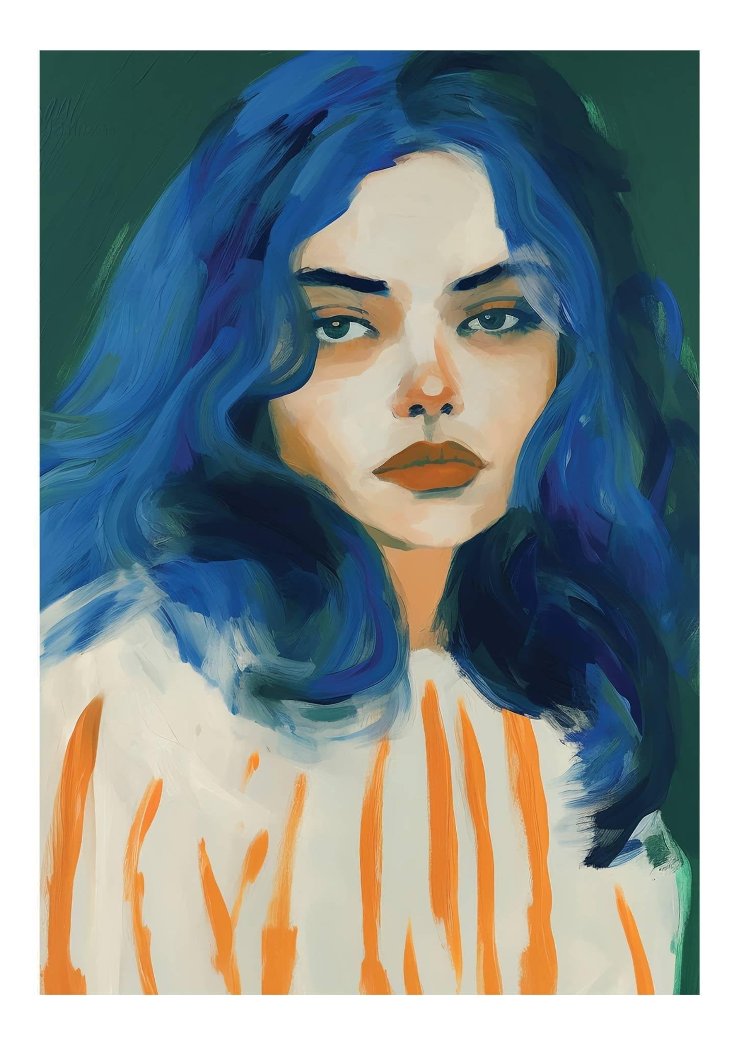 Blue Female Portrtait Art Print-Skudaboo