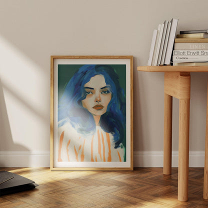 Blue Female Portrtait Art Print-Skudaboo