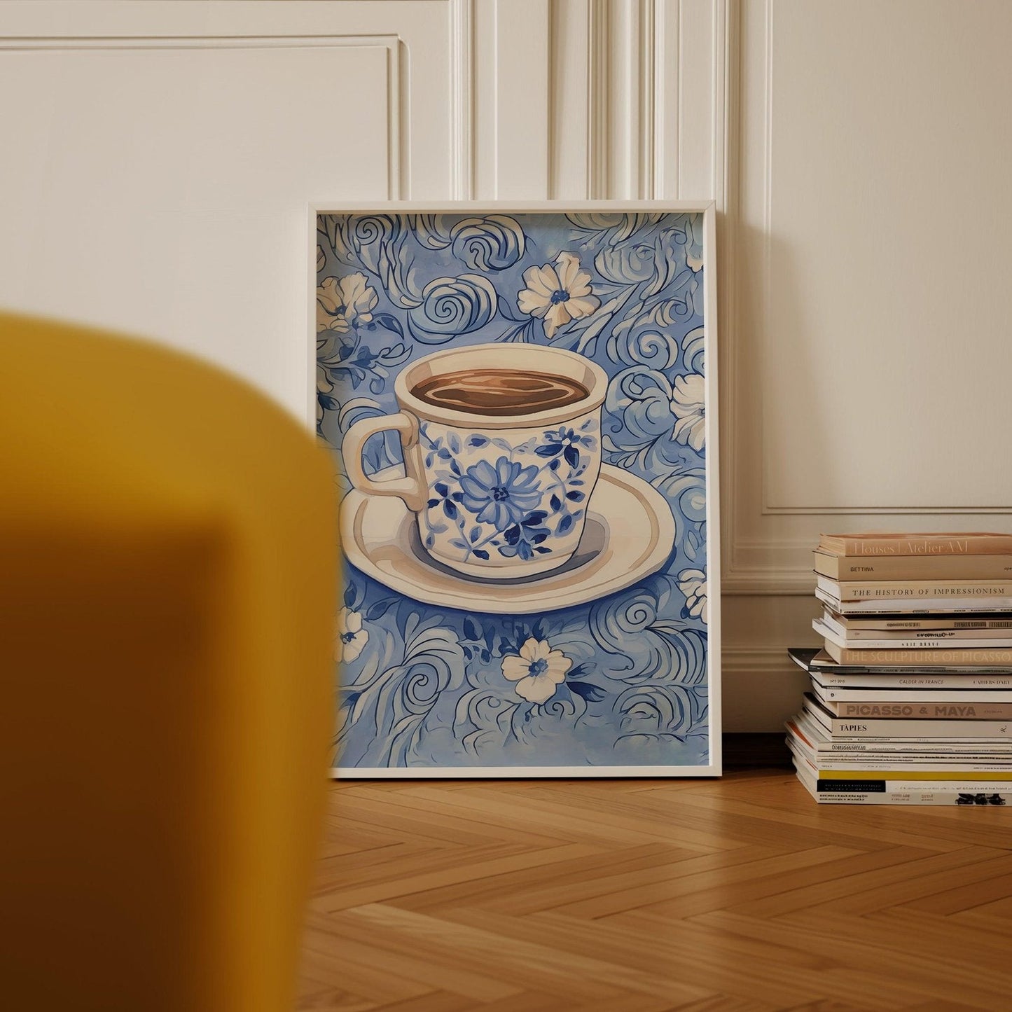 Blue Pattern & Tea Cup Art Print-Skudaboo