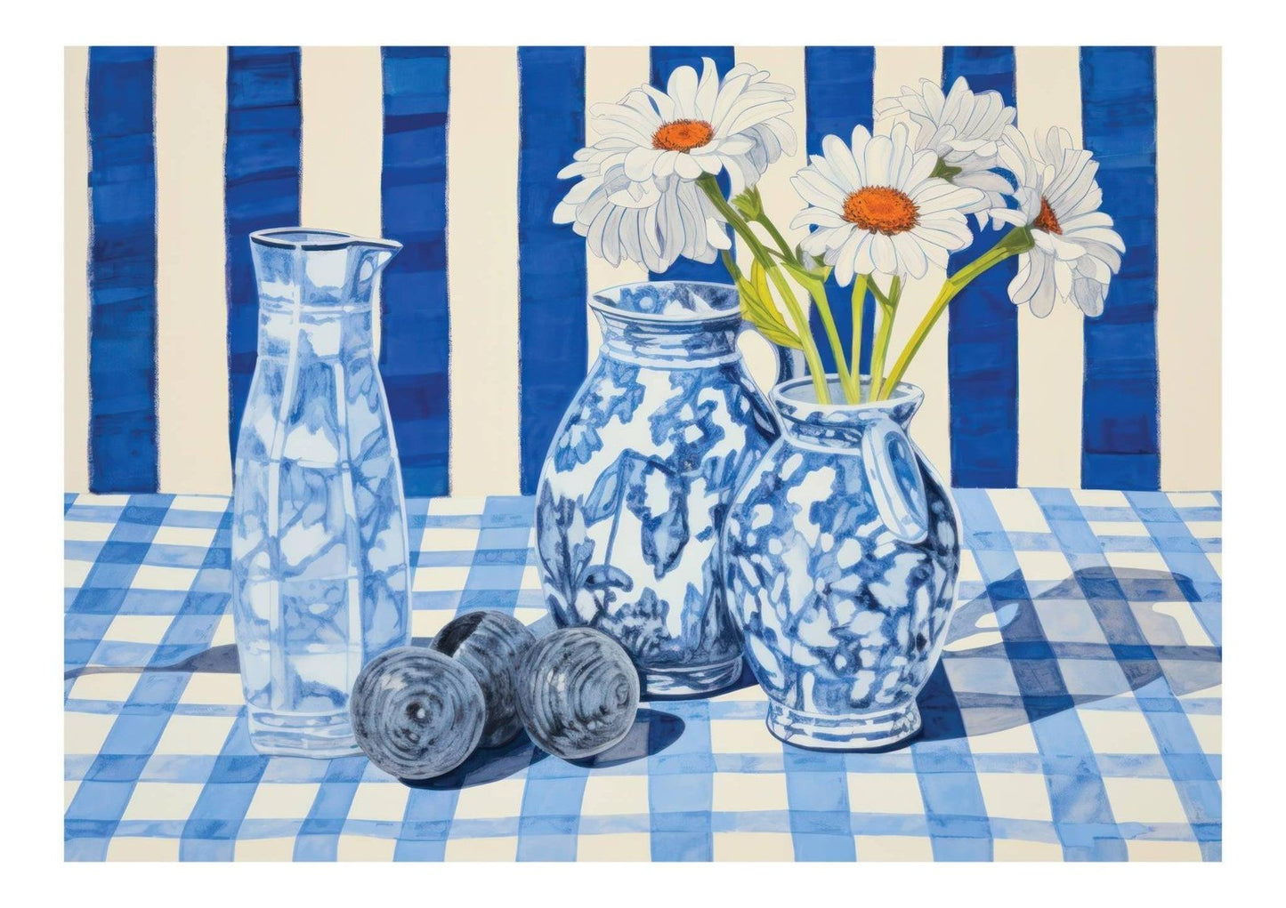 Blue Vases Art Print-Skudaboo