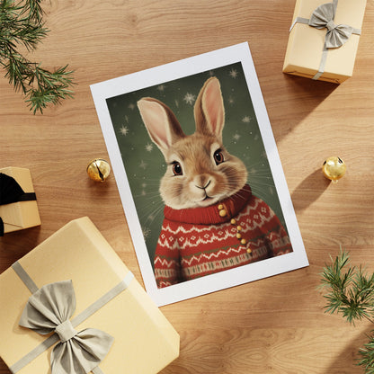 Bunny Rabbit in Jumper Retro Christmas Art Print-Skudaboo