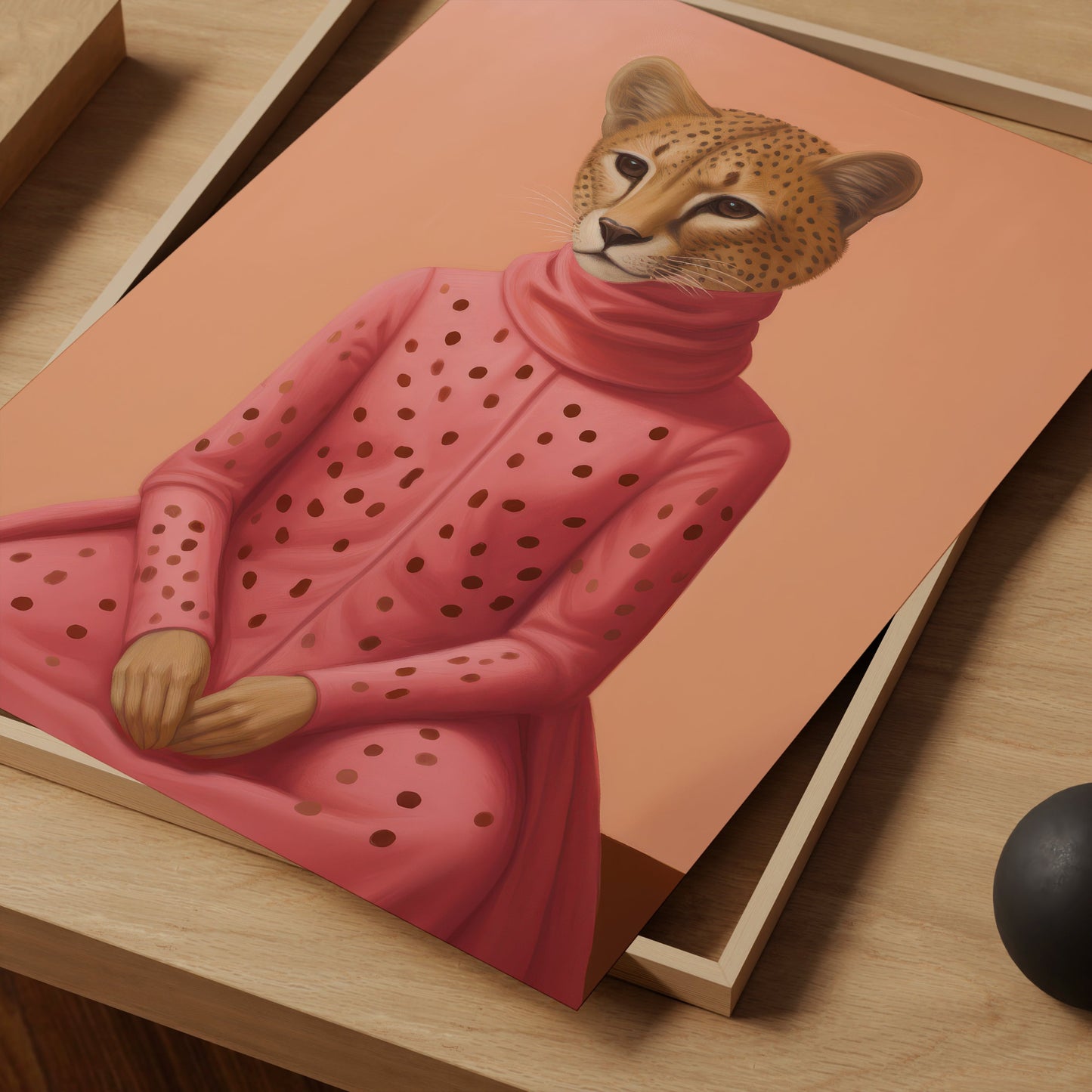 a painting of a cat wearing a pink sweater