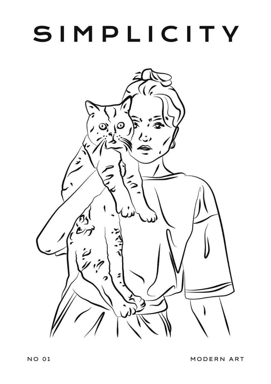 Cat Lady Line Art Print-Skudaboo