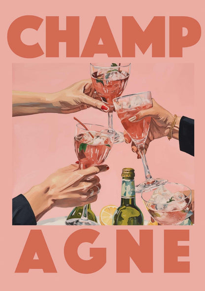 Champagne Retro Art Print-Skudaboo