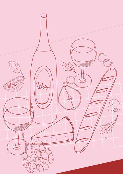 Cheese & Wine Line Art Print-Skudaboo