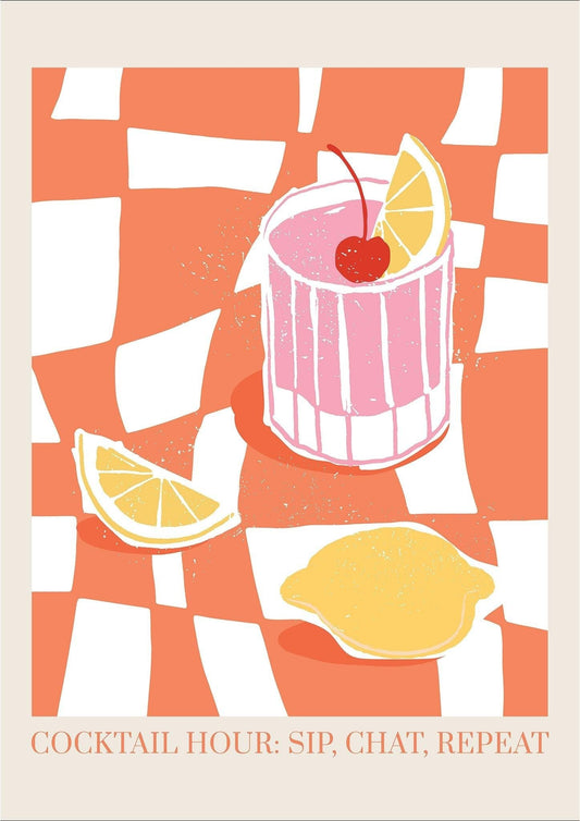 Cocktail Hour: Sip, Chat, Repeat Art Print-Skudaboo