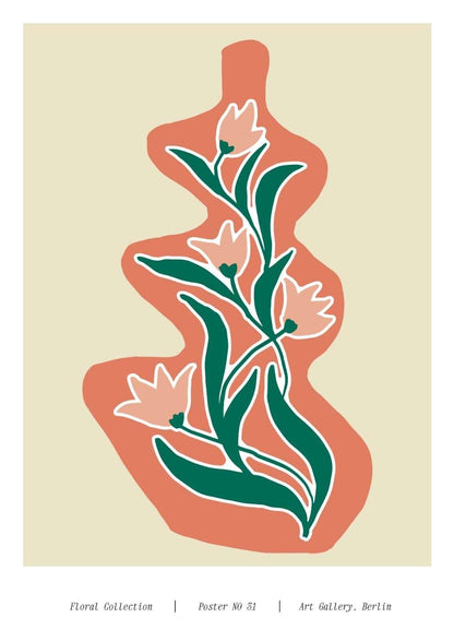 Coral & Green Vase Spring Floral Art Print-Skudaboo