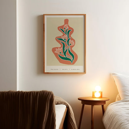 Coral & Green Vase Spring Floral Art Print-Skudaboo