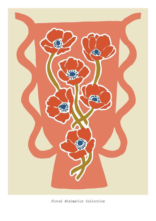 Coral & Red Vase Spring Floral Art Print-Skudaboo