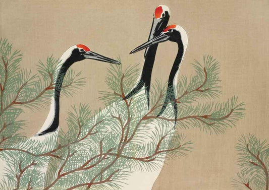 Cranes Vintage Japanese Art Print-Skudaboo