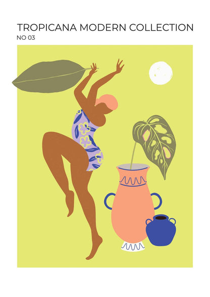 Dancing Lady Tropical Art Print-Skudaboo