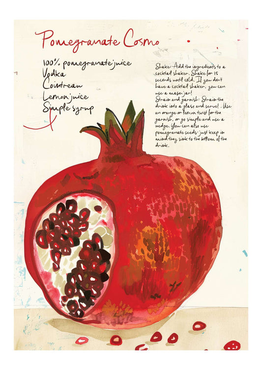 a painting of a pomegranate with a poem written below