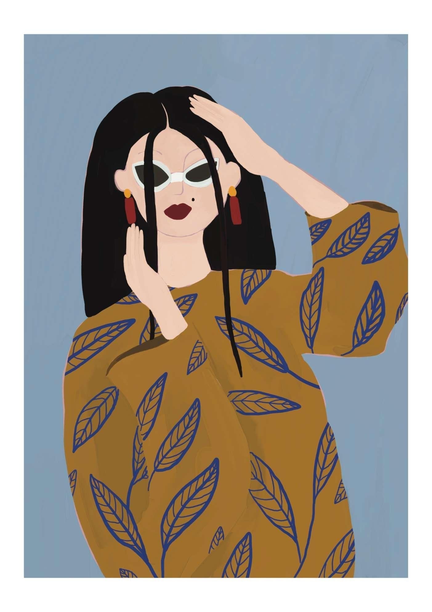 Female with Sunglasses Fashion Art Print-Skudaboo