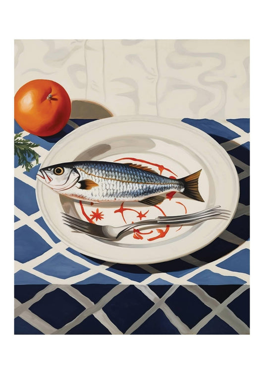 Fish on Plate Art Print-Skudaboo