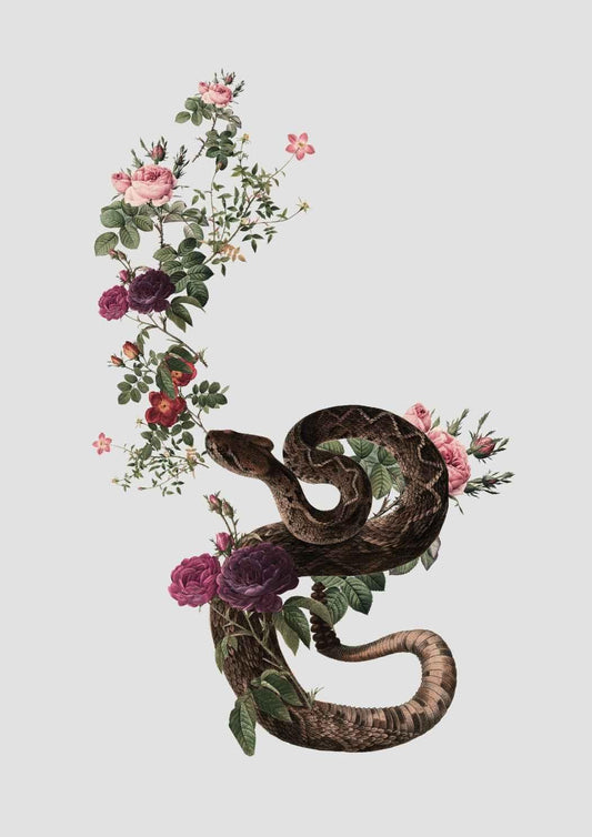 Flowers and Snake Vintage Collage Art Print-Skudaboo