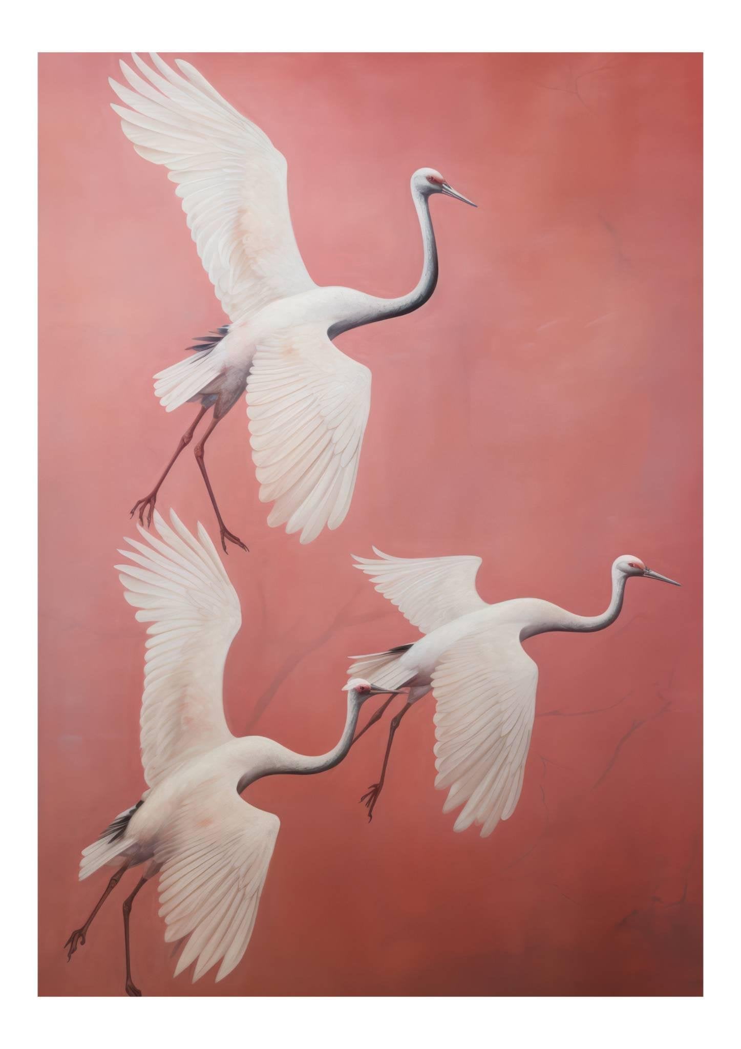 Flying Cranes Art Print-Skudaboo