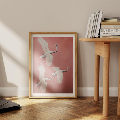 Flying Cranes Art Print-Skudaboo