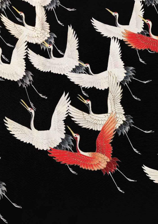 Furisode with a Myriad of Flying Cranes Japanese Art Print-Skudaboo