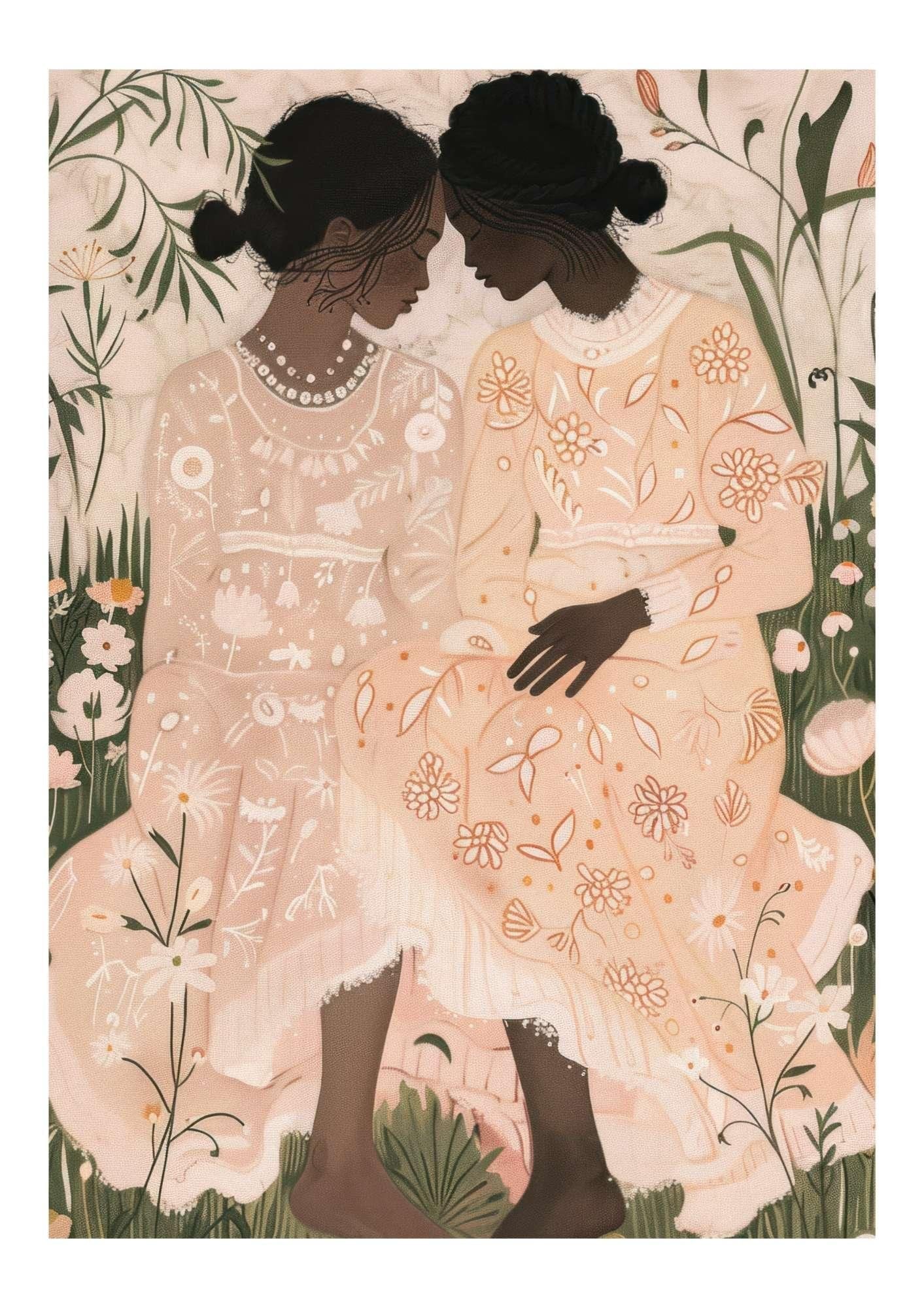 Girls in Meadow Art Print-Skudaboo