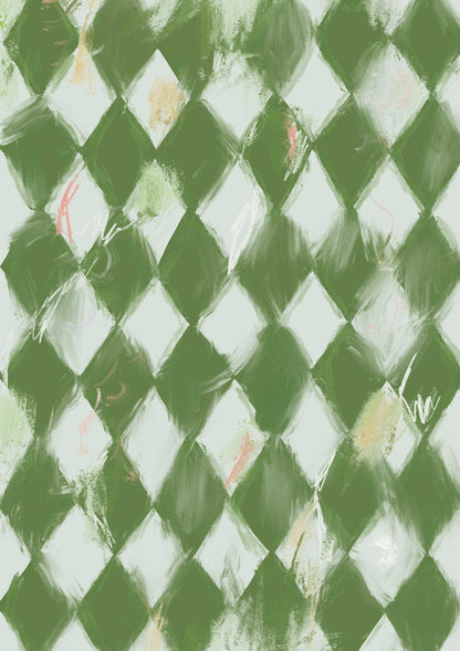 Green Diamond Check Pattern Art Print-Skudaboo