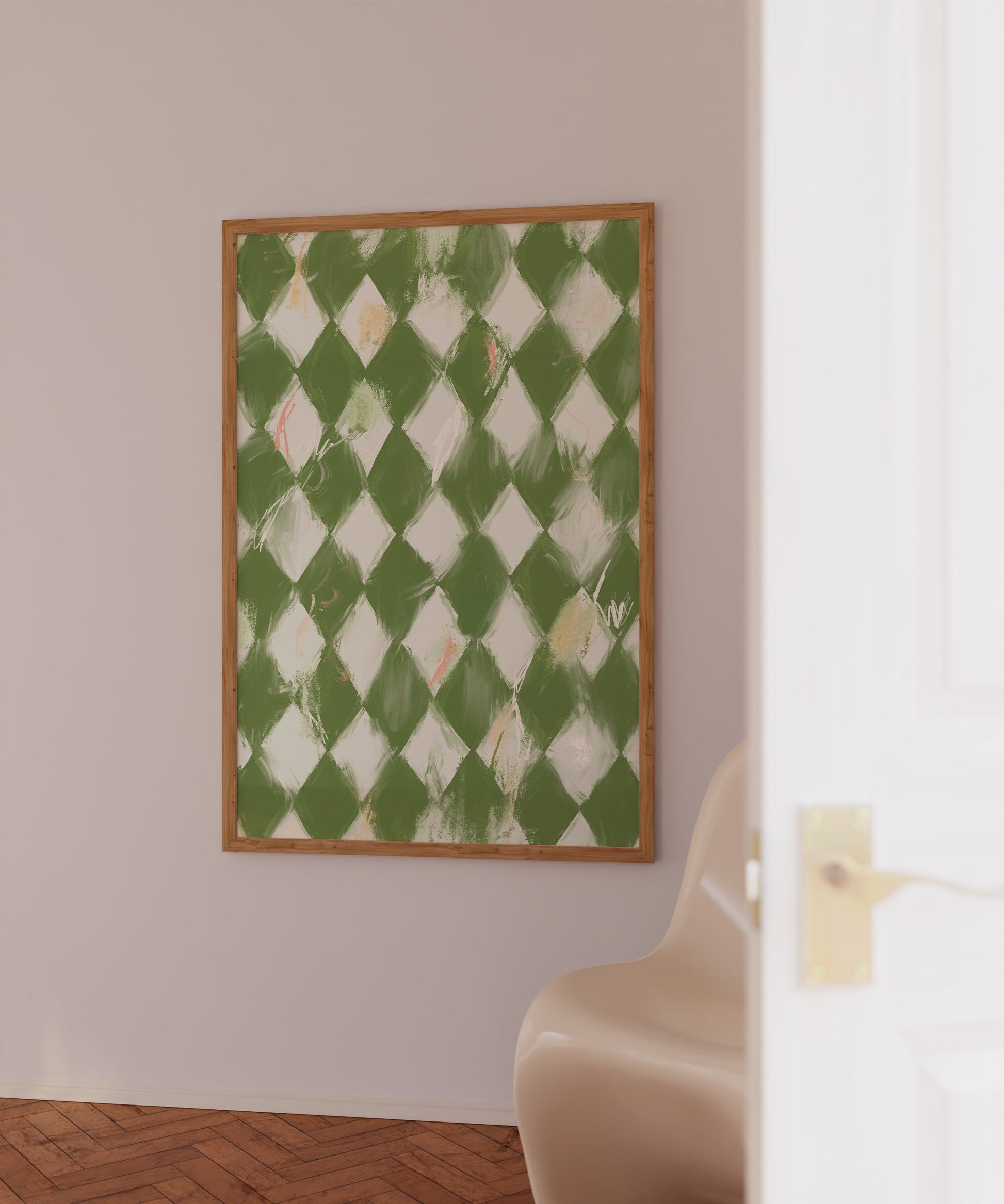 Green Diamond Check Pattern Art Print-Skudaboo