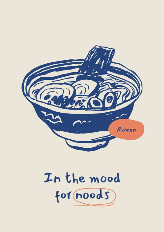Skudaboo Neutral Minimalist Blue 'In the Mood for Noods' Noodles Food Art Print
