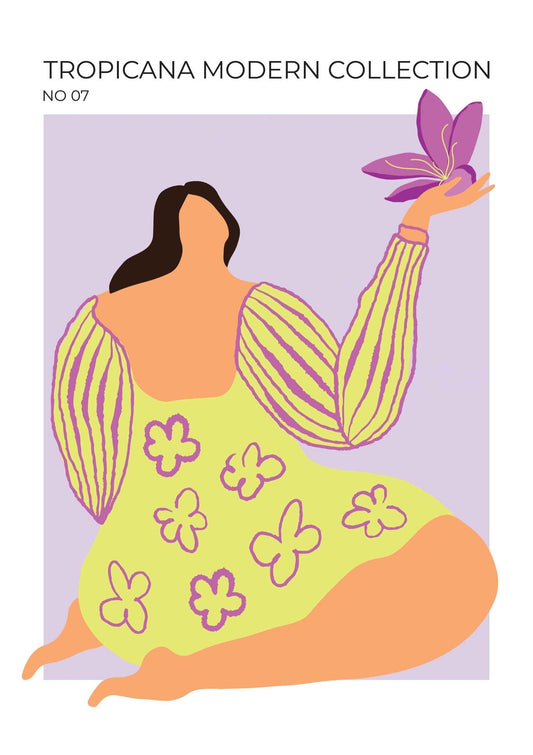 Lady with Tropical Flower Art Print-Skudaboo