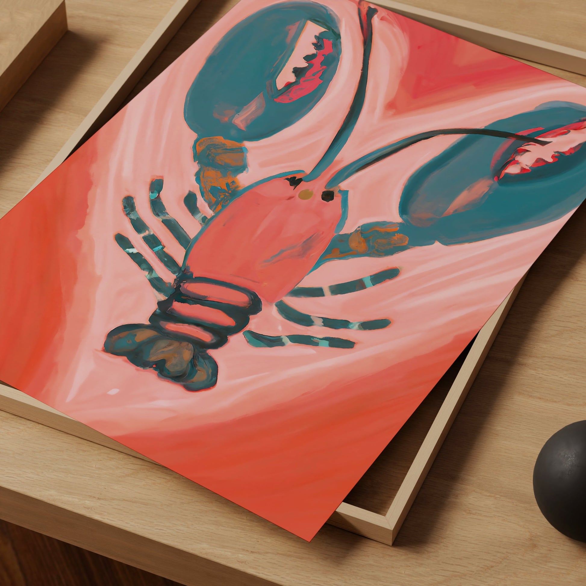 a painting of a lobster in a box