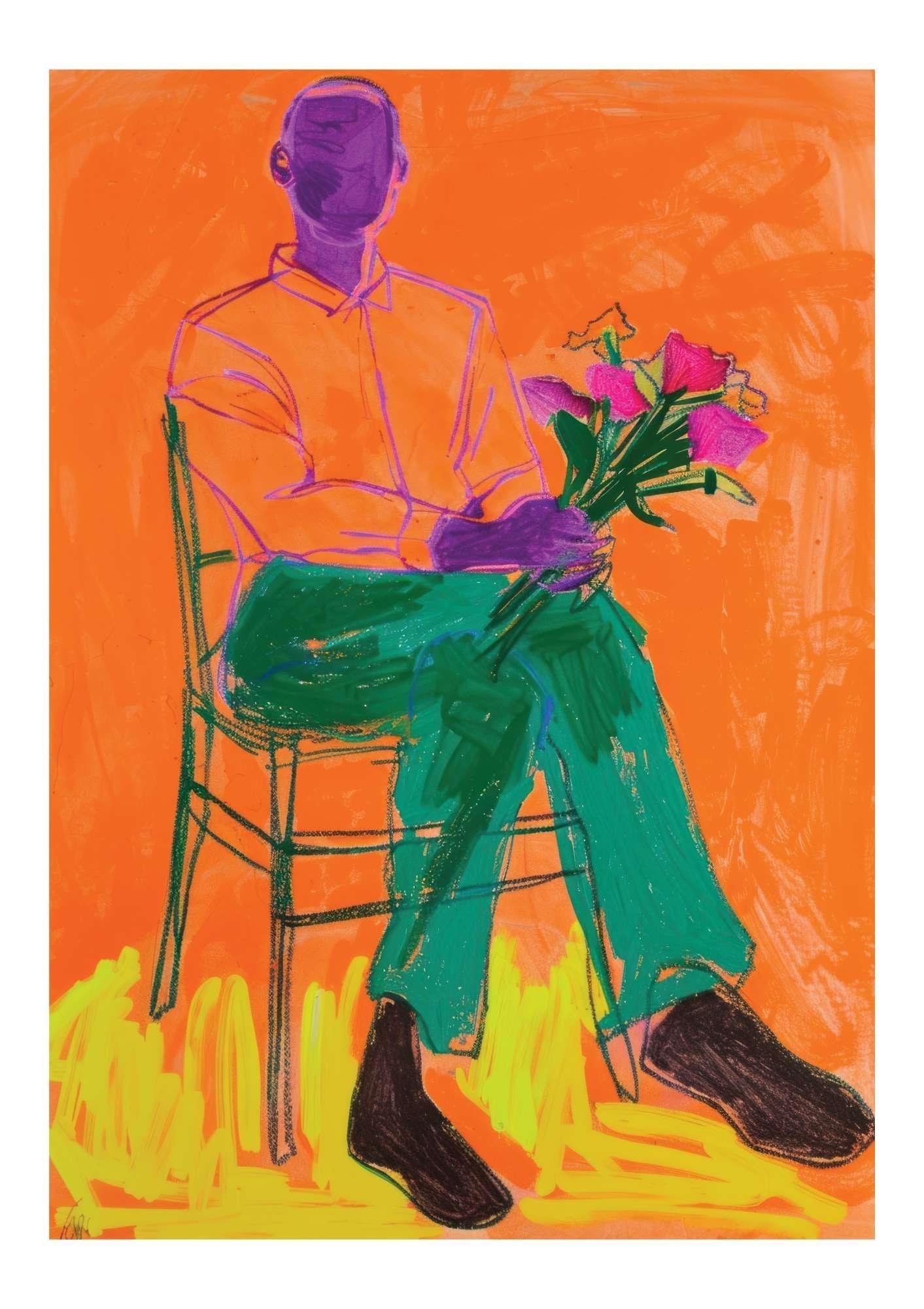 Man with Flowers Art Print-Skudaboo