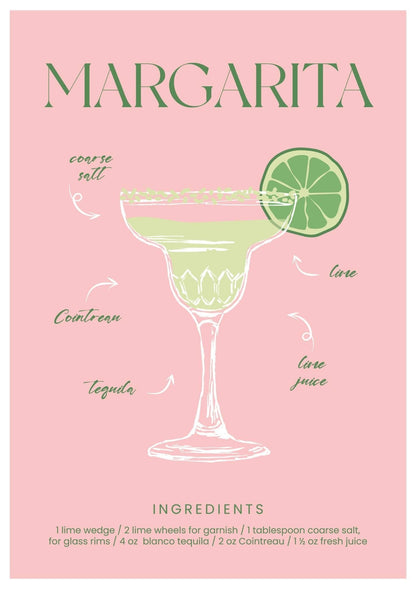 Margarita Cocktail Recipe Art print-Skudaboo