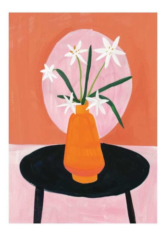 Orange Flower in Vase Art Print-Skudaboo