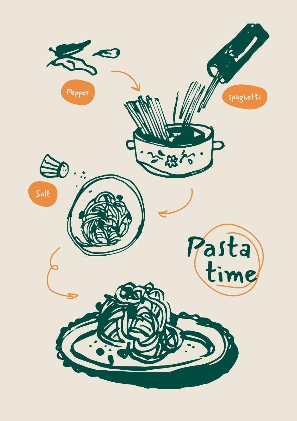 Pasta Time Food Art Print-Skudaboo