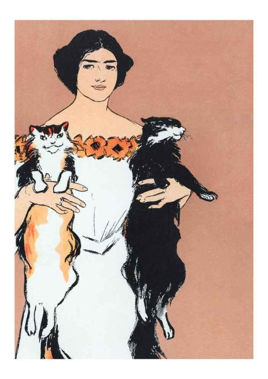 Penfield's Woman Holding Cats French Vintage Art Print-Skudaboo