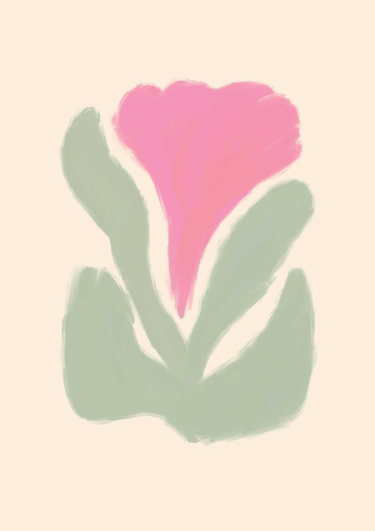 Pink & Green Abstract Flower Art Print-Skudaboo