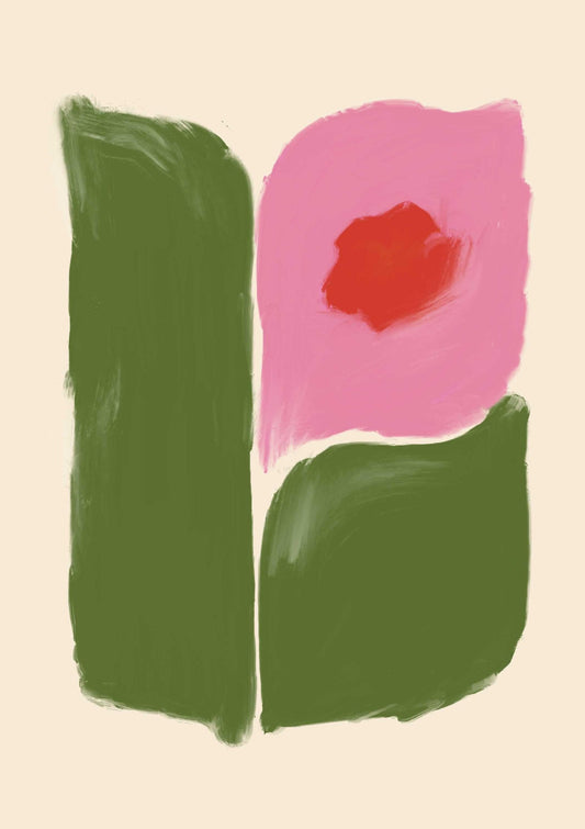 Pink & Green Abstract Flower Art Print-Skudaboo