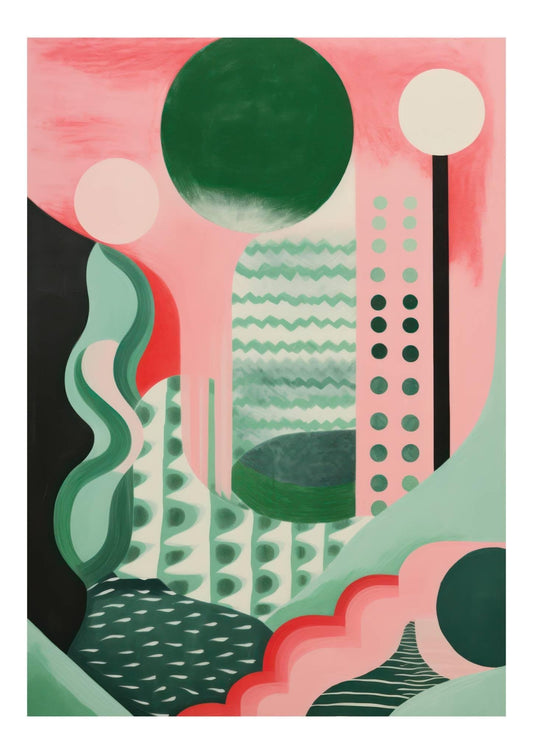 Pink & Green Abstract Shape Art Print-Skudaboo