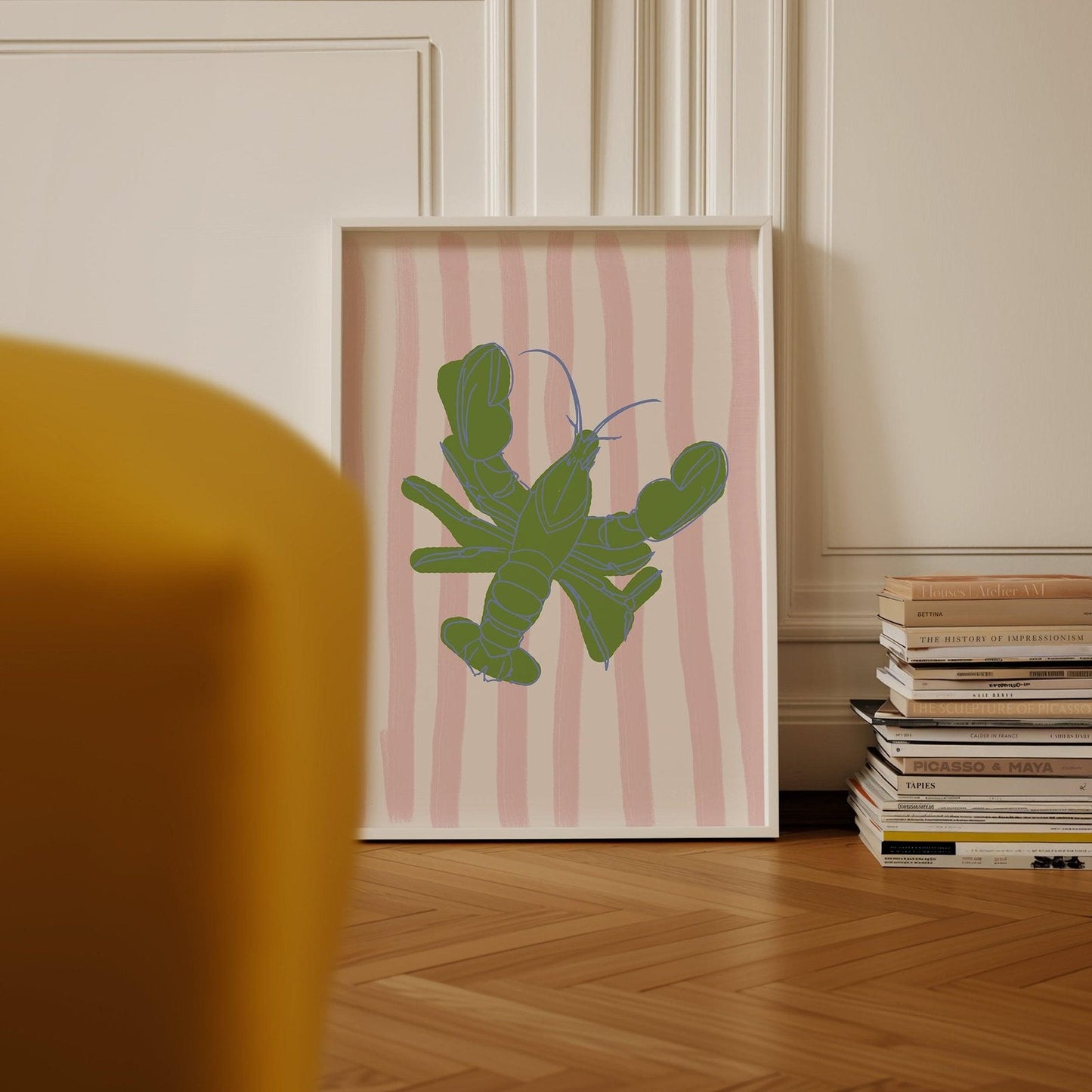 Pink & Green Stripe Lobster Stripe Art Print-Skudaboo