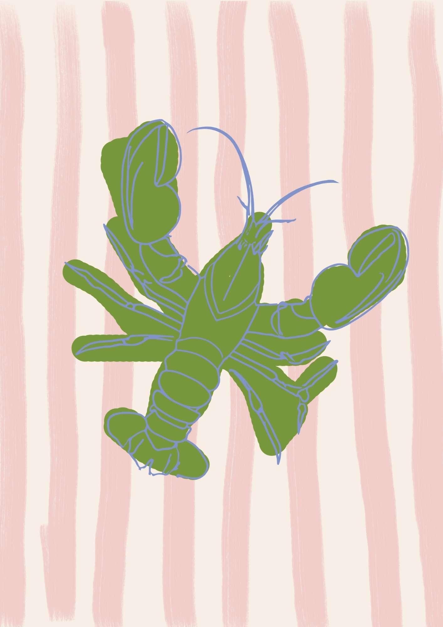 Pink & Green Stripe Lobster Stripe Art Print-Skudaboo