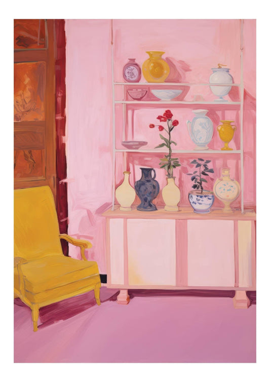 Pink Living Room Art Print-Skudaboo