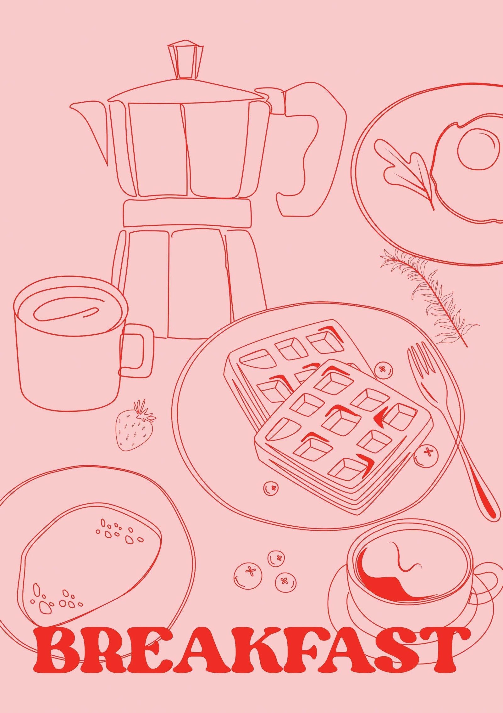 Pink & Red Breakfast Modern Art Print-Skudaboo