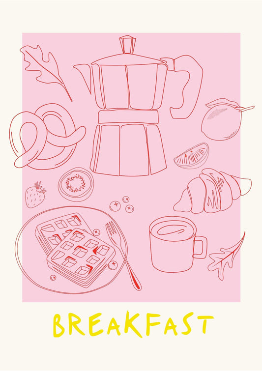 Pink & Red Breakfast Modern Art Print-Skudaboo