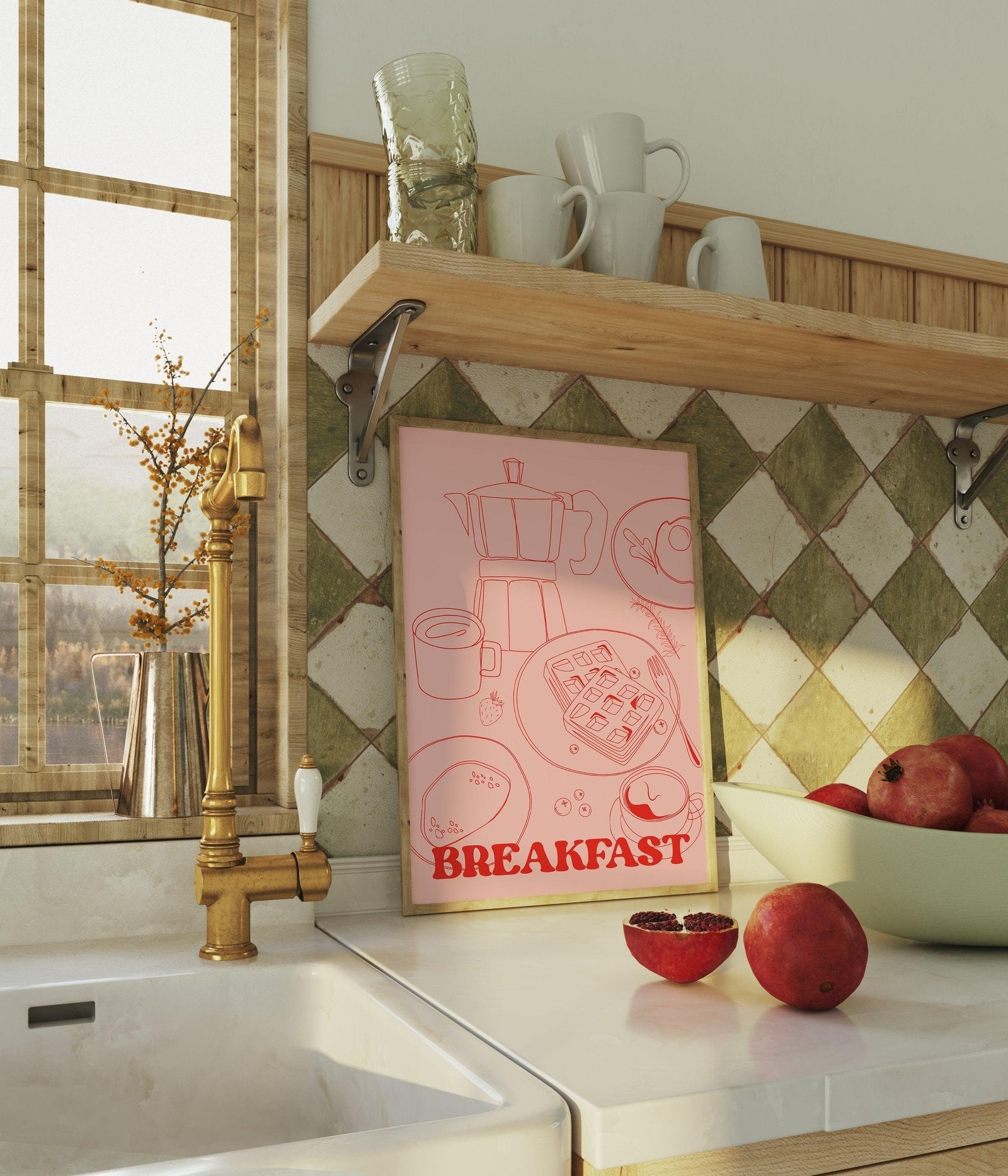 Pink & Red Breakfast Modern Art Print-Skudaboo