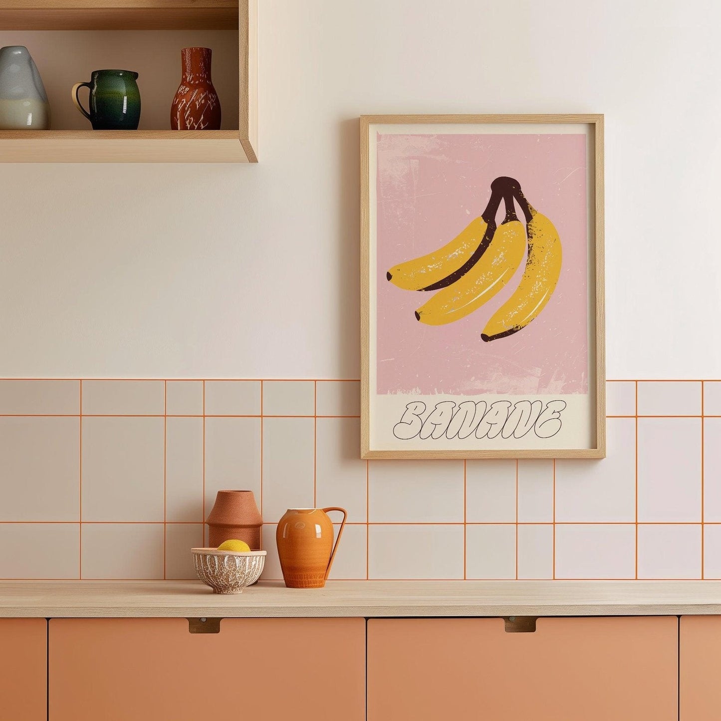 Pink & Yellow Banana Art Print-Skudaboo