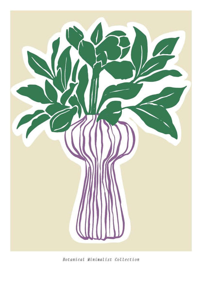 Purple Striped Vase Spring Floral Art Print-Skudaboo