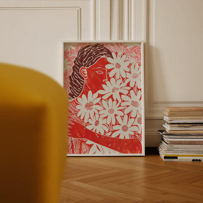 Red Floral Lady Art Print-Skudaboo