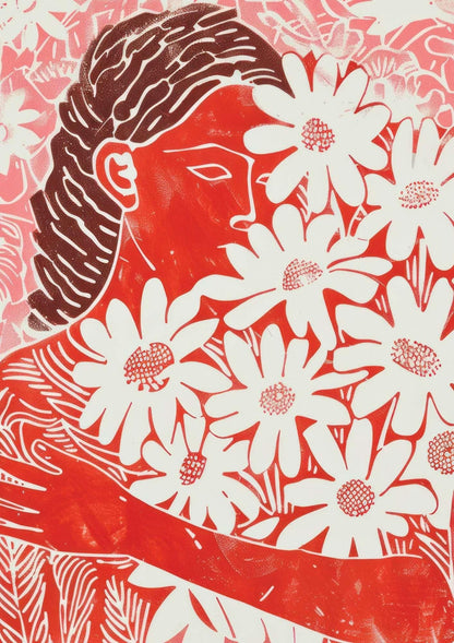 Red Floral Lady Art Print-Skudaboo