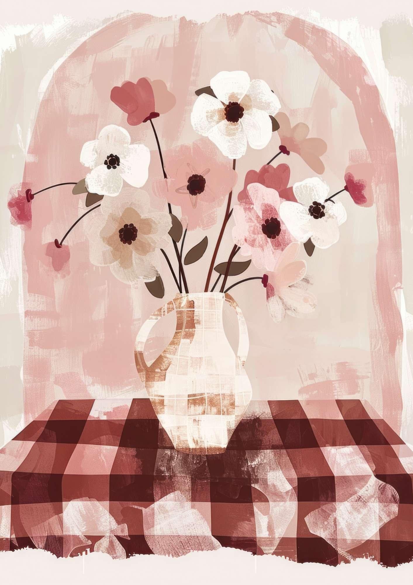 Red Vase & Flowers Art Print-Skudaboo