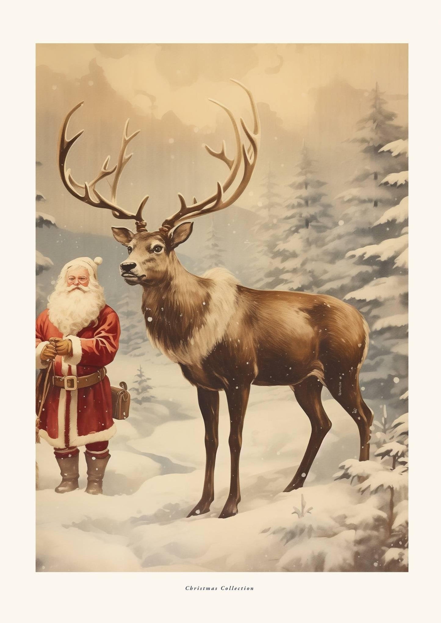 Santa & Reindeer Retro Christmas Art Print-Skudaboo